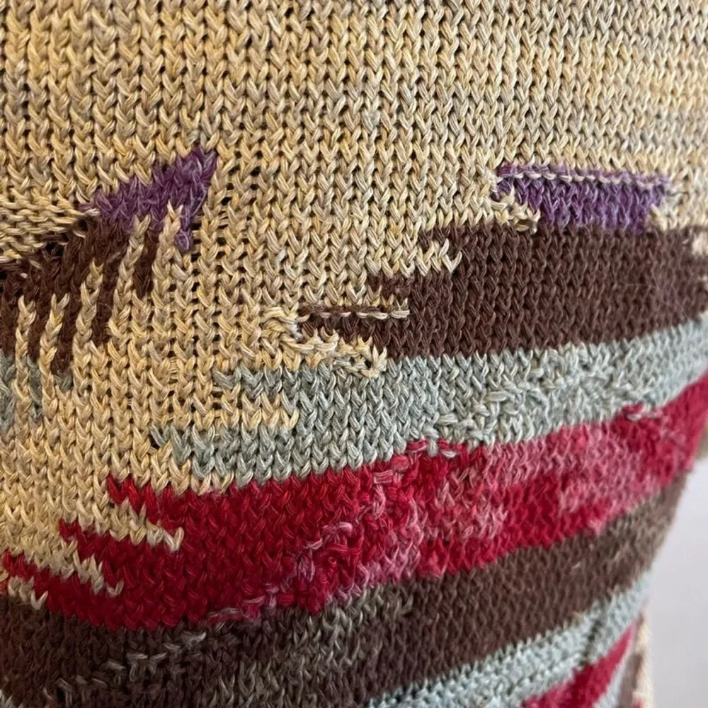 Ralph Lauren Tan Multi Southwest Aztec Hand-Knit Linen Silk V-Neck S/S Sweater - Picture 9 of 16